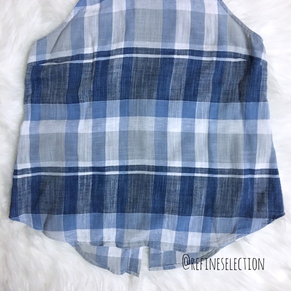 Cloth & Stone Blue Plaid Button Back Halter Top - Picture 3 of 5