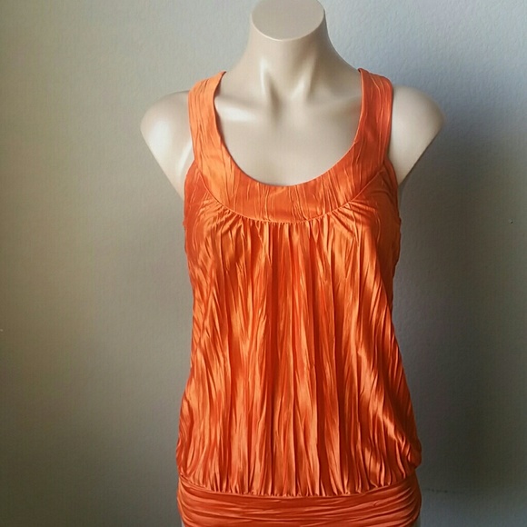 Orange Racer Back Textured Tank Top - Picture 2 of 4