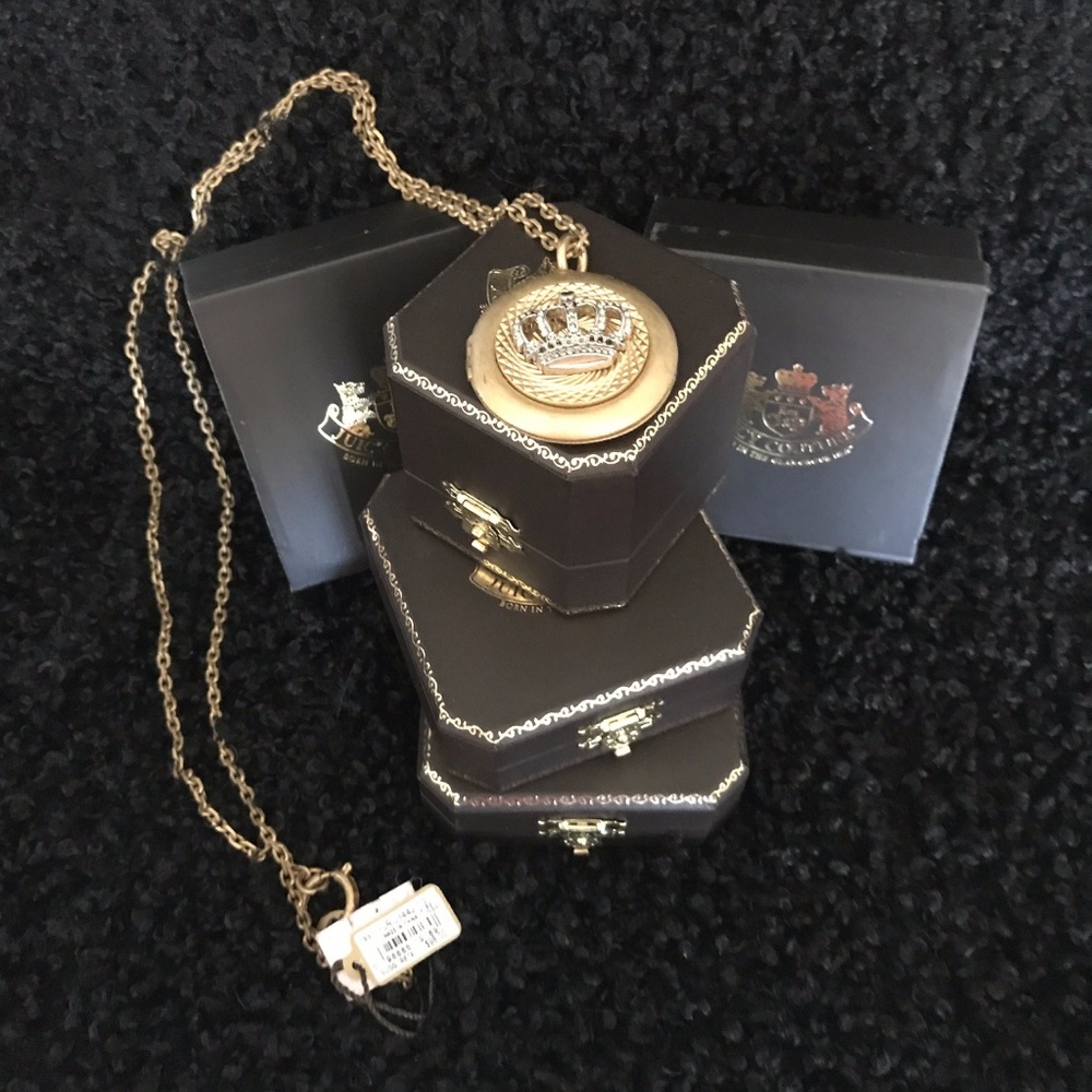Authentic Vintage JUICY COUTURE Silver Crown Rhinestone Locket Necklace