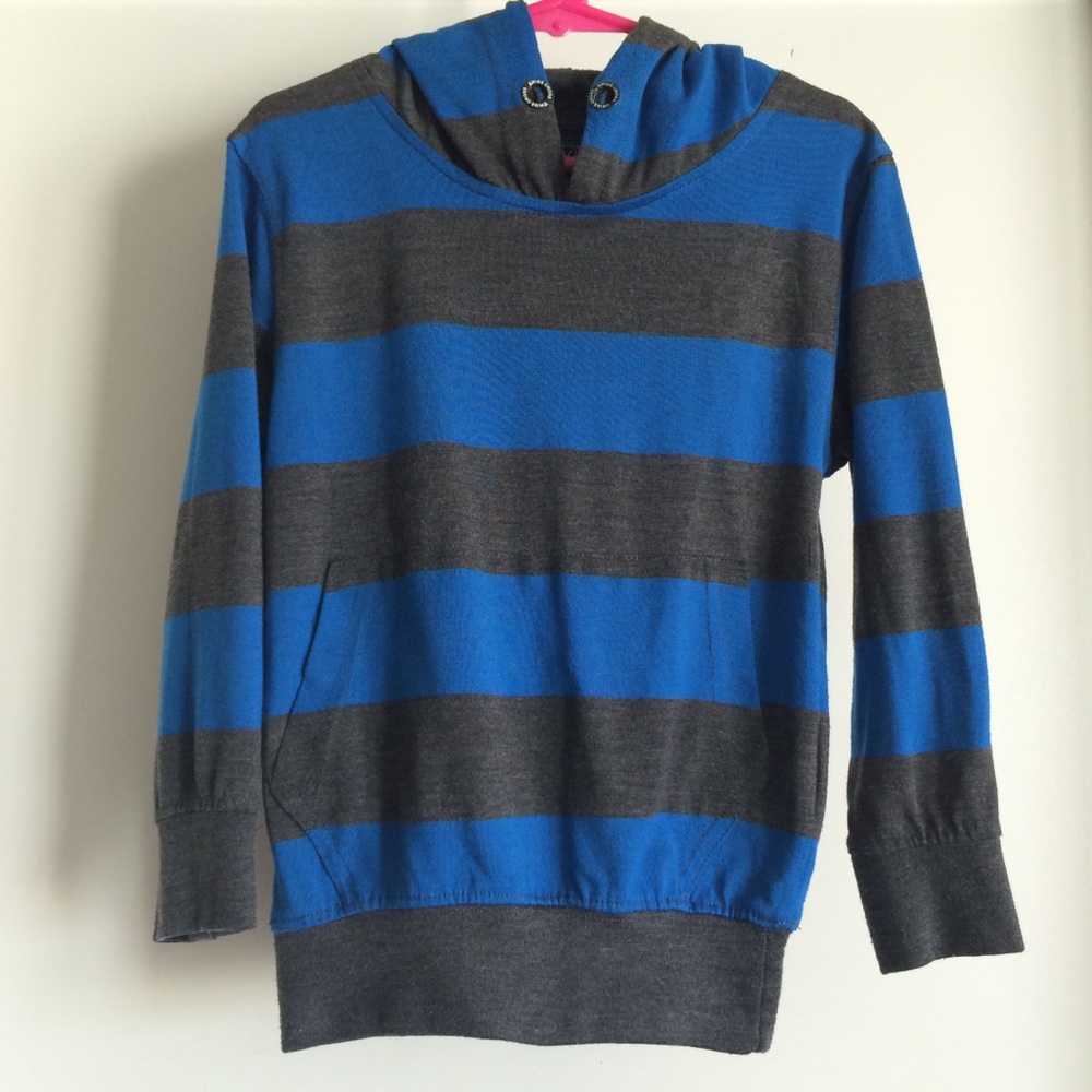 Boy's Swiss Cross Blue and Gray Striped Hoodie