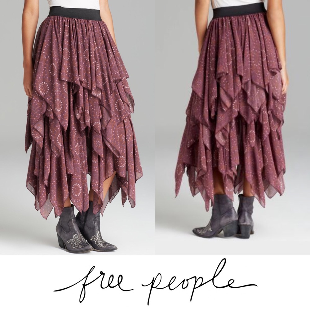 Free People Layered Cascade Gypsy Georgette Skirt