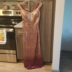 Gold and Maroon ombre sequins formal dress