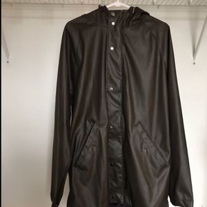 [Forever 21]  Men’s olive green vinyl rain jacket