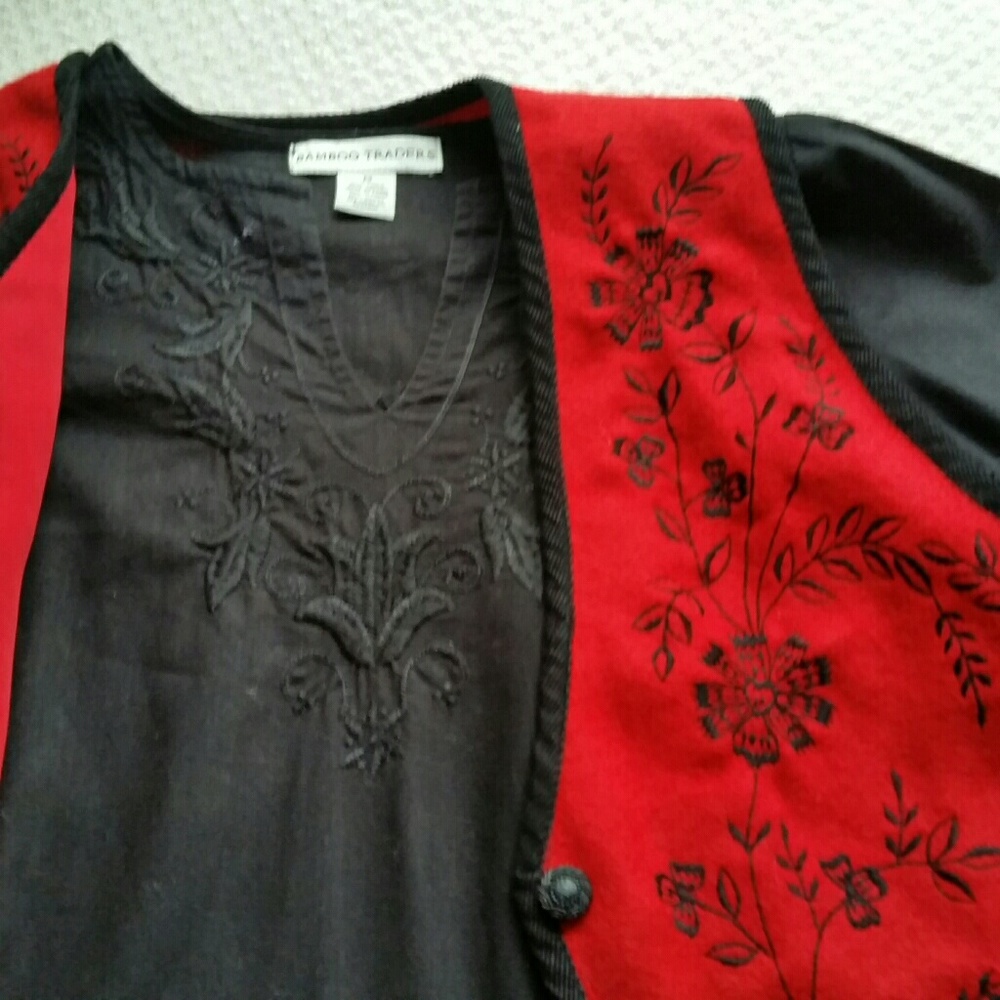 Bamboo Traders M Boho Peasant Black Embroidrd Top