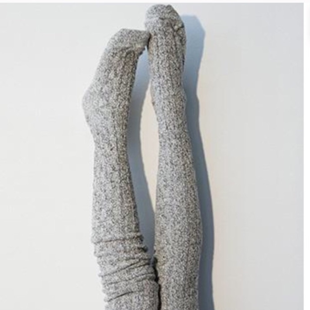 Light Grey Marled Cable Thigh Highs - Picture 3 of 4
