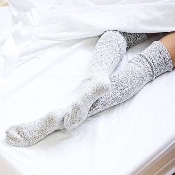 Light Grey Marled Cable Thigh Highs - Picture 2 of 4