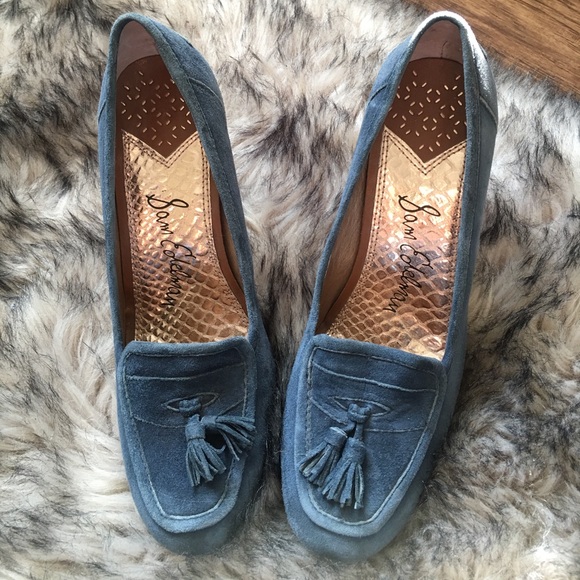 Sam Edelman Blue Suede Heels Vintage Inspired - Picture 2 of 8