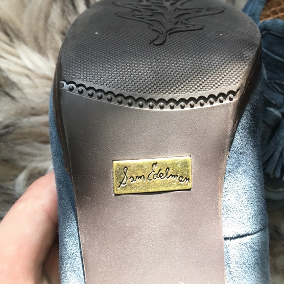 Sam Edelman Blue Suede Heels Vintage Inspired - Picture 4 of 8