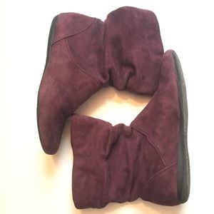 Purple suede flat booties