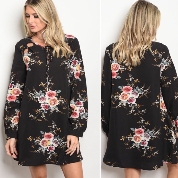 S-L Black Floral dress - Picture 3 of 6