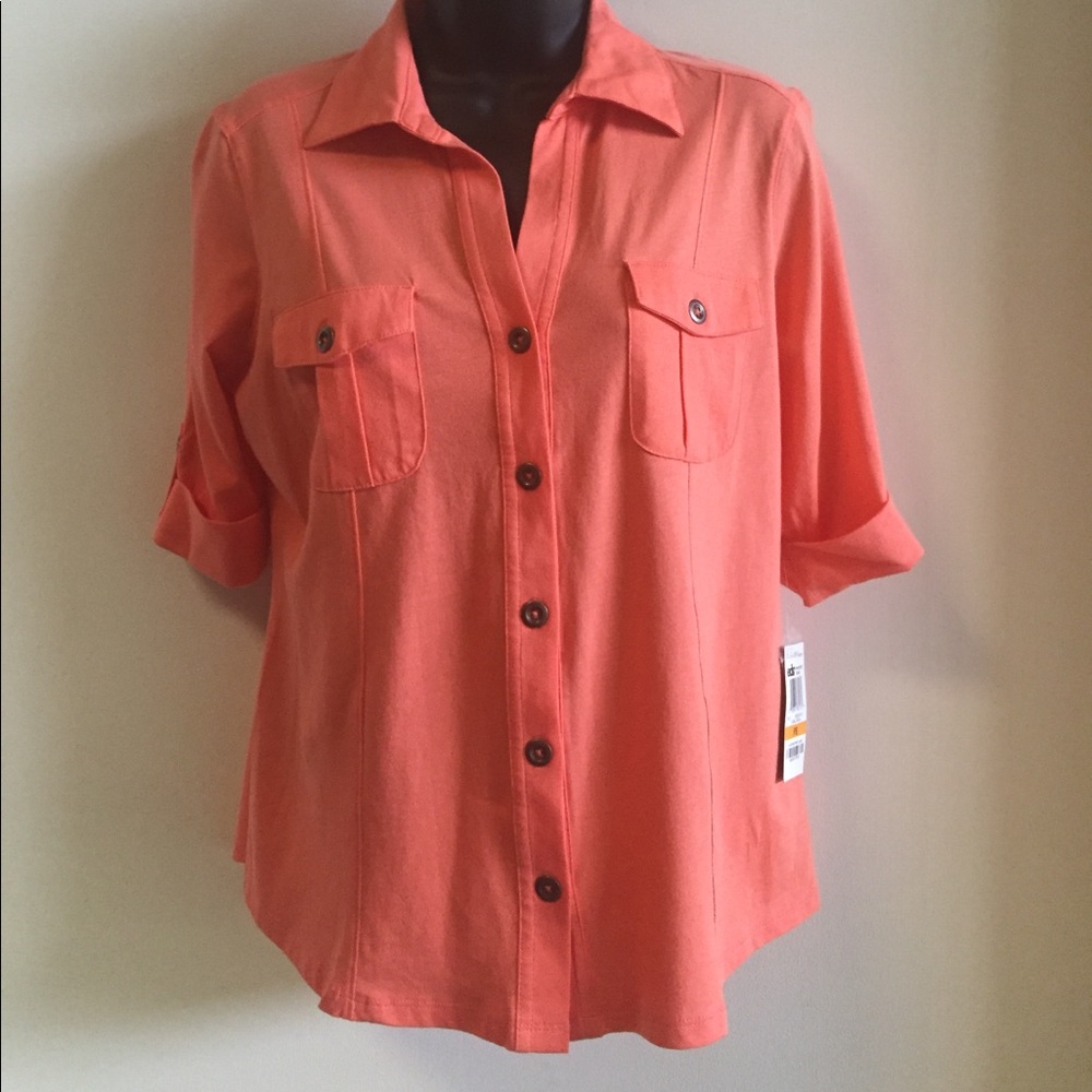 Women's Button Down Top, Orange, Style & Co.