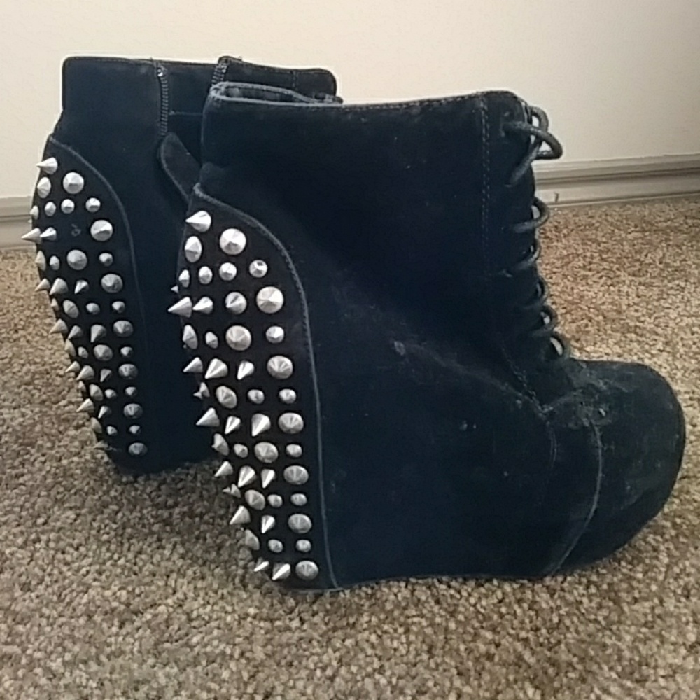 Black Suede Spiked Heels