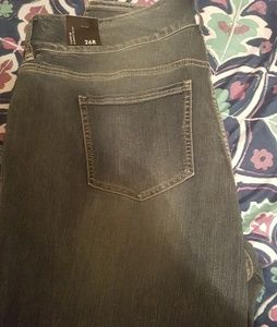 Medium wash skinny jeans.