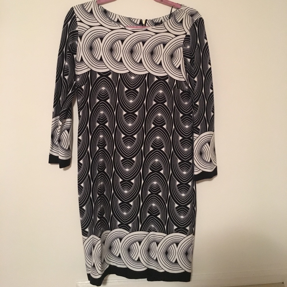 Taylor black and white 3/4 sleeve dress