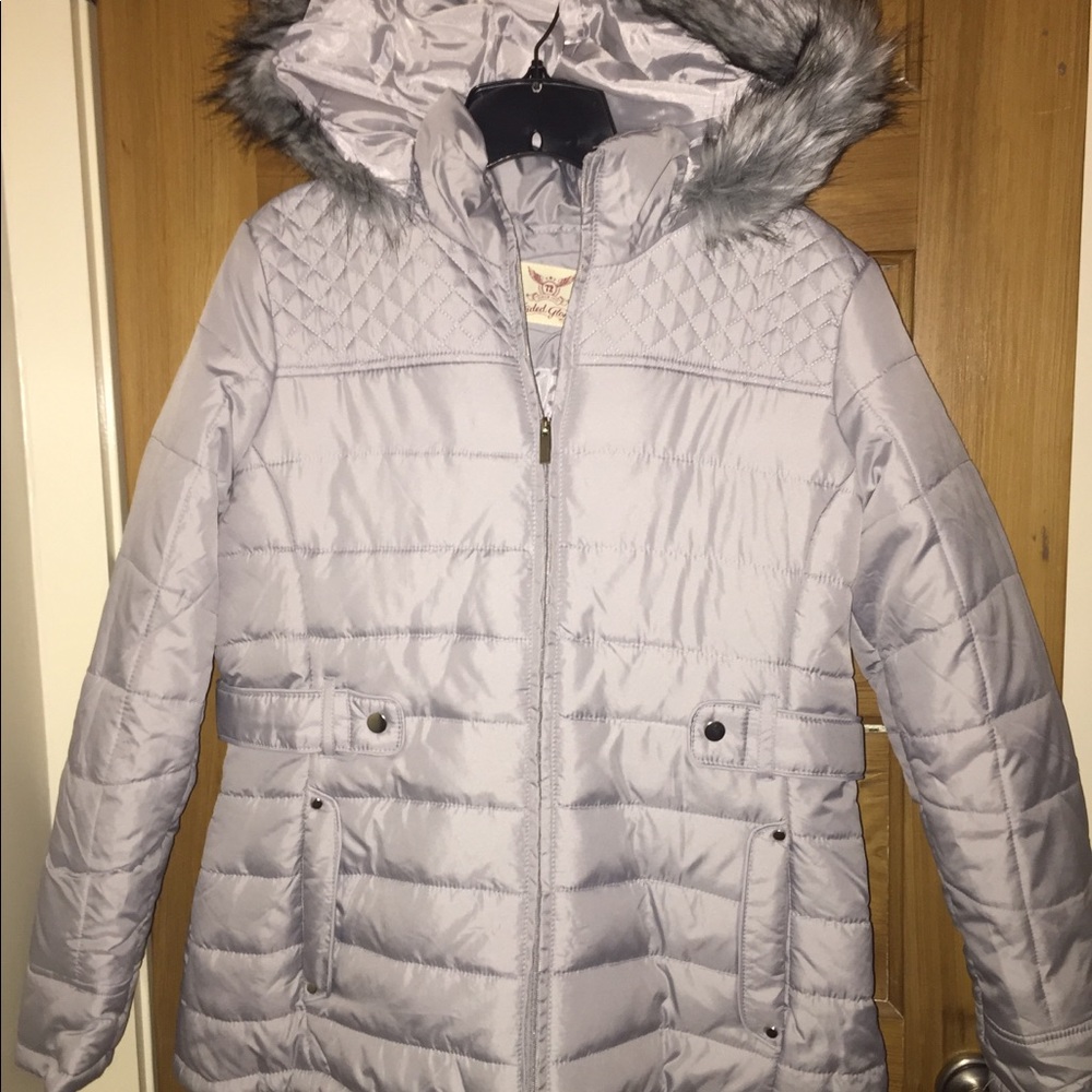 Faded Glory cold weather coat, faux fur hood