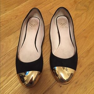 Vince Camuto Black Suede Flat with Gold Tip