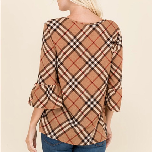 Quinn Beige Tartan Ruffle Sleeve Top☃️ 1 Left Sale - Picture 4 of 7