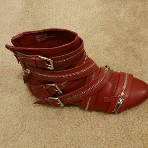 Red Zipper Ankle Boots