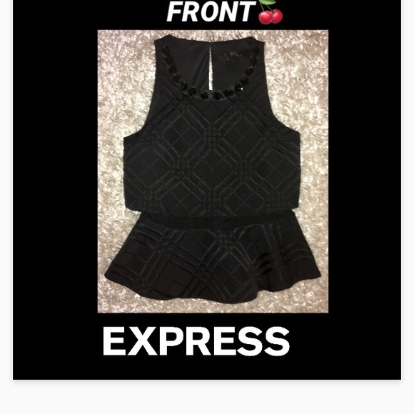 EXPRESS •Double Mesh Sequin Peplum Top - Picture 2 of 8