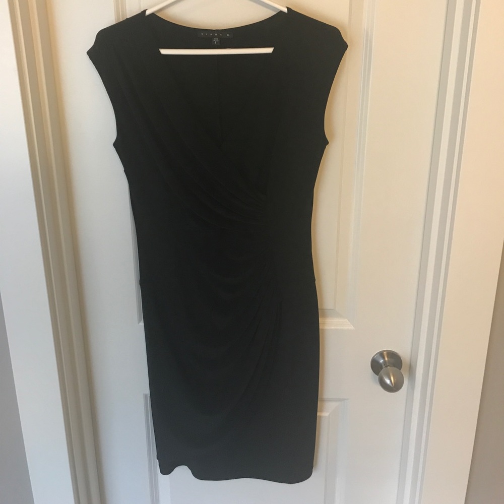 Black faux wrap shift dress