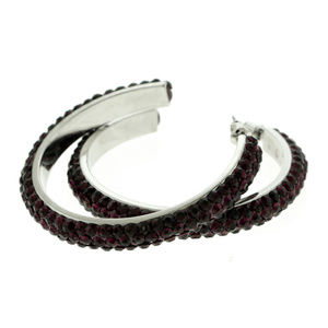 Silver-Tone Hoop Earrings Dark Purple Crystal