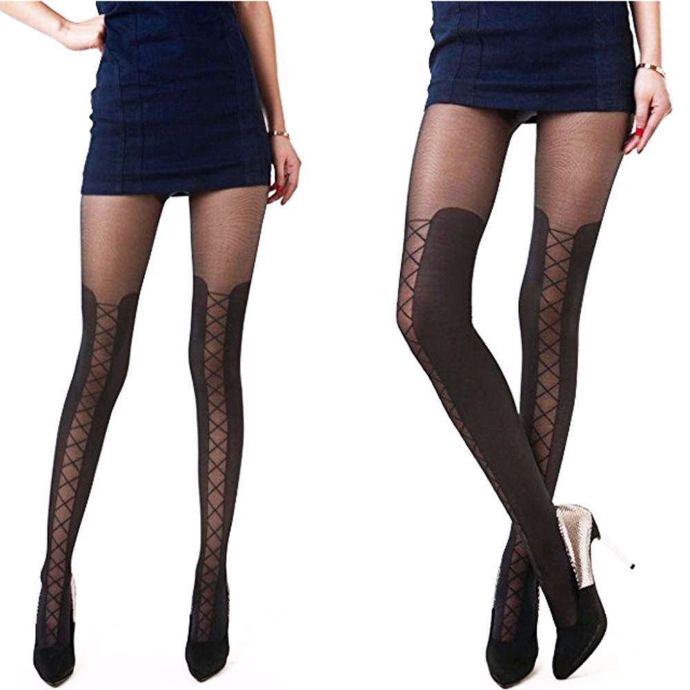 Manzi Mock Tights Black Over Knee Sexy Pantyhose - Picture 2 of 8