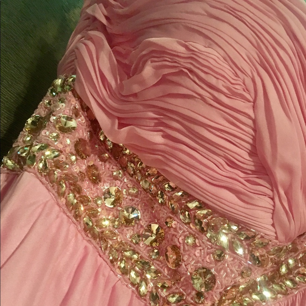 Baby Pink formal prom dress with gold beading