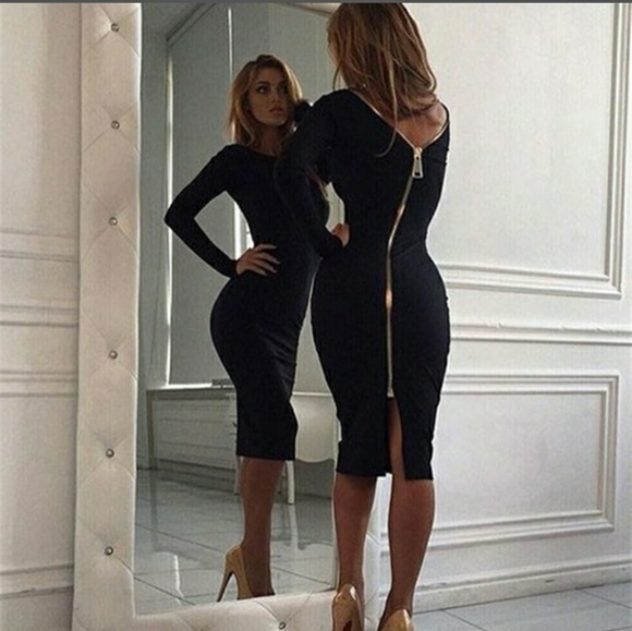 Sexy black bodycon dress(gold zippered back) sz.2X - Picture 2 of 8
