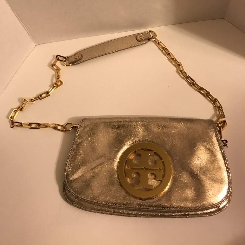 Tory Burch Reva Clutch Gold Cross Body Bag
