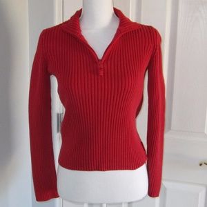 DKNY Jeans red ribbed sweater with zipper
