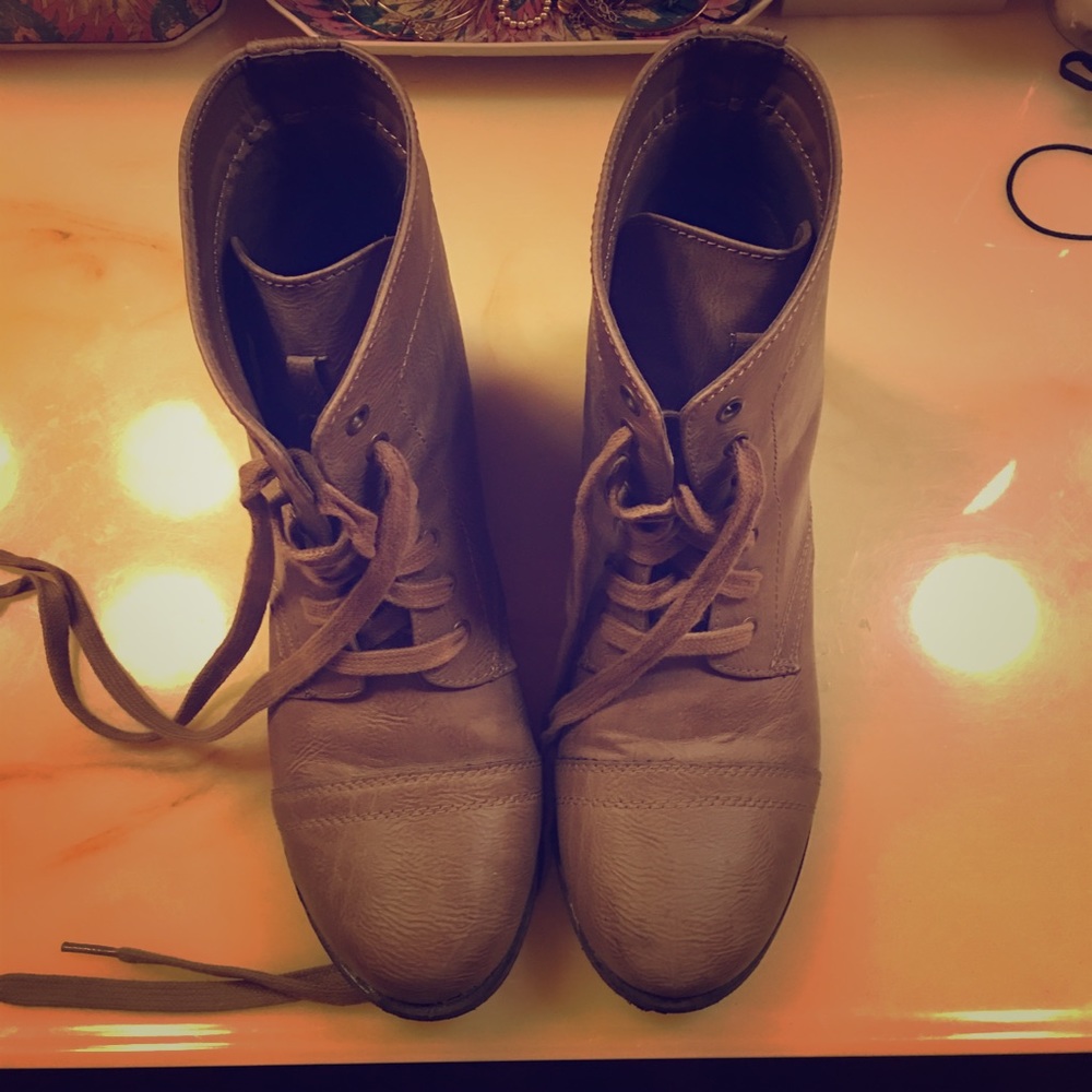 Beige Combat Booties. 8.5