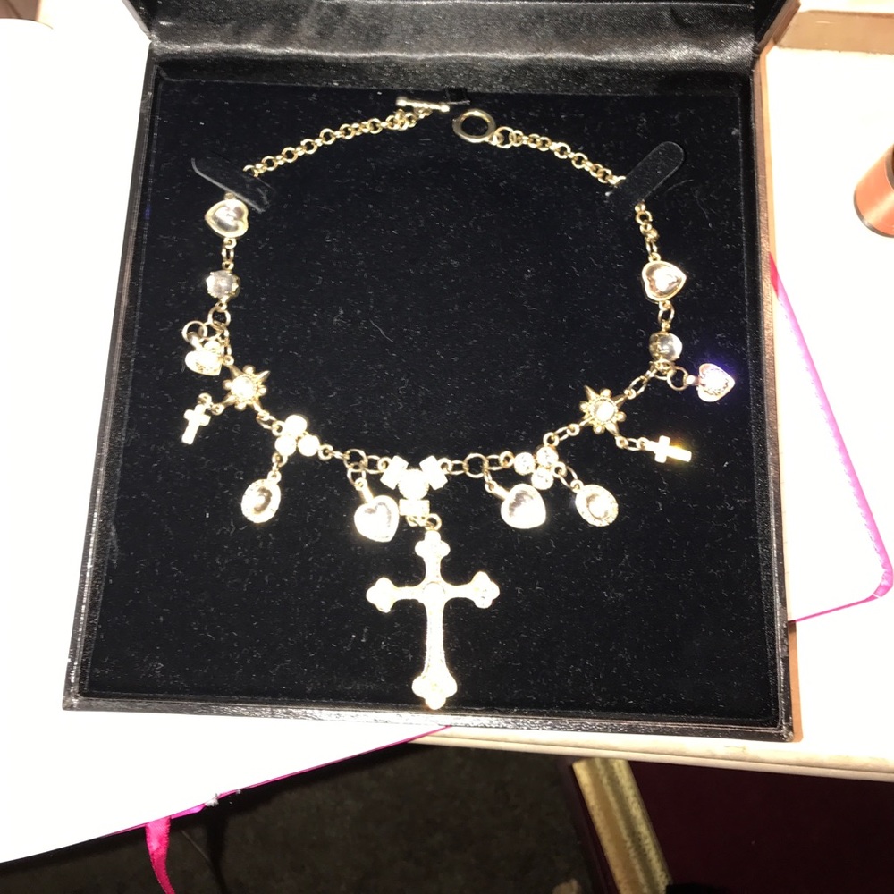 Gold and Rhinestone Charm Choker