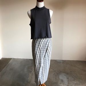 Faux Wrap Midi Skirt In Stripe Print