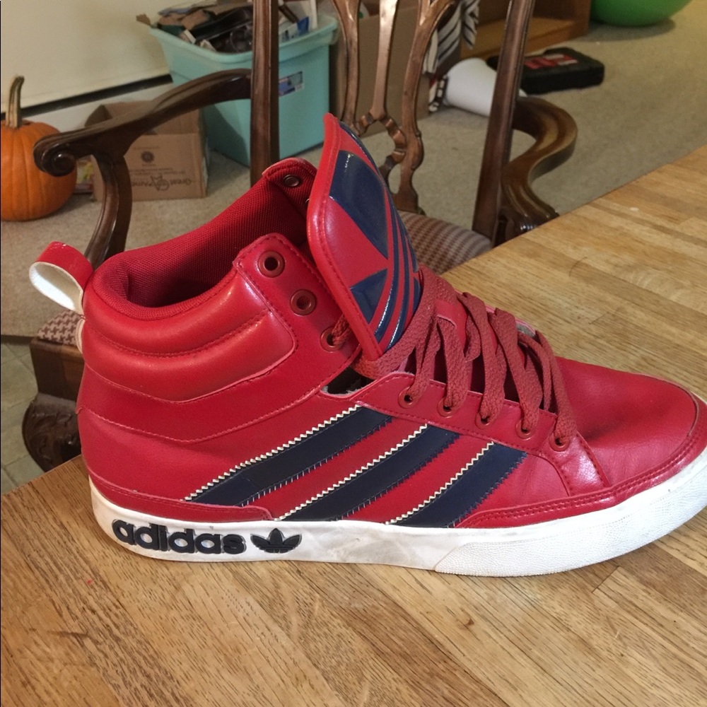 Adidas originals red high top sneakers