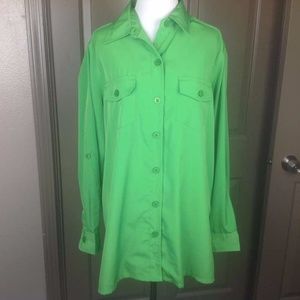 Roamans Top 14W Button Down Tunic Adjustable Sleev