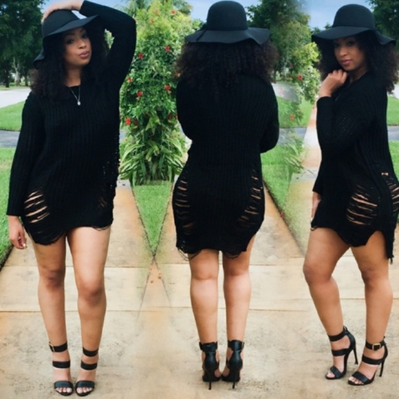 HP!🌟Sexy long sleeve broken holes sweater dress - Picture 2 of 4