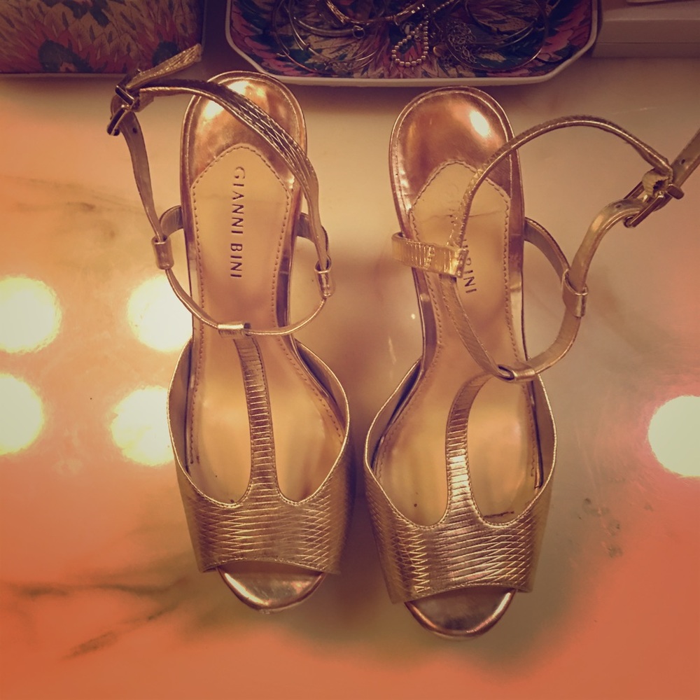 Gold Gianni Bini Strap Heels