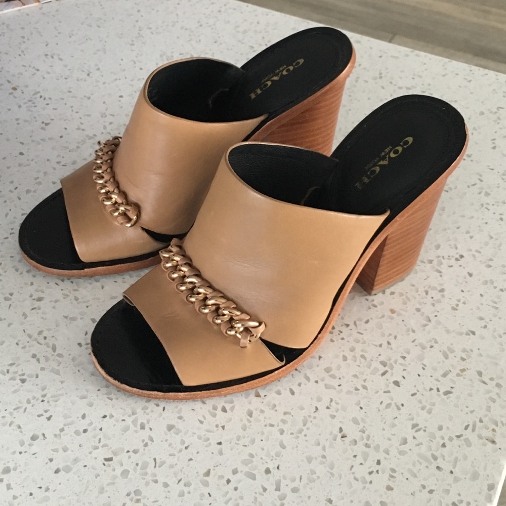 COACH leather and chain mules, clogs chunky heel