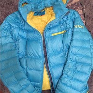Hooded Spyder Puffer Down Jacket in bright blue!