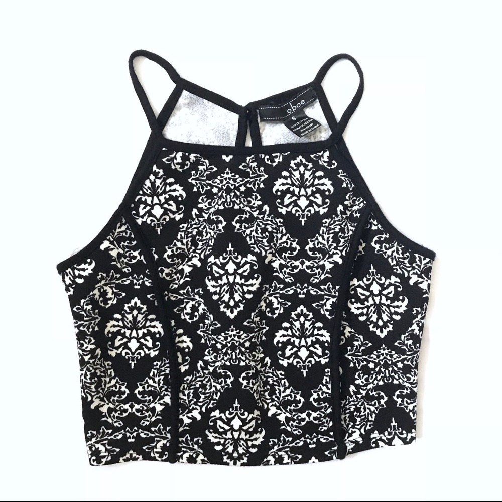 Oboe Ornate Flourish Black & White Crop Top