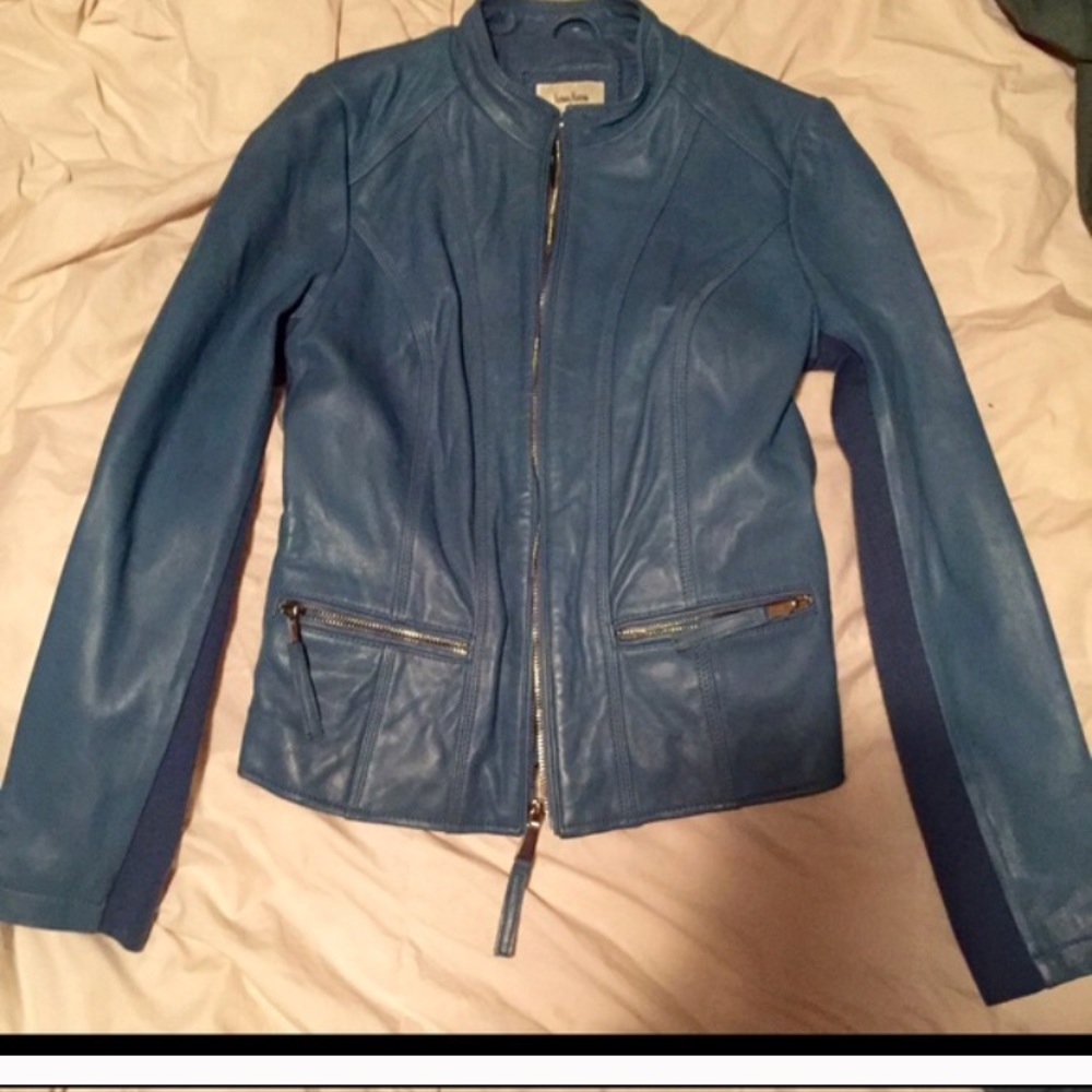 Norman Marcus blue leather lamb skin jacket