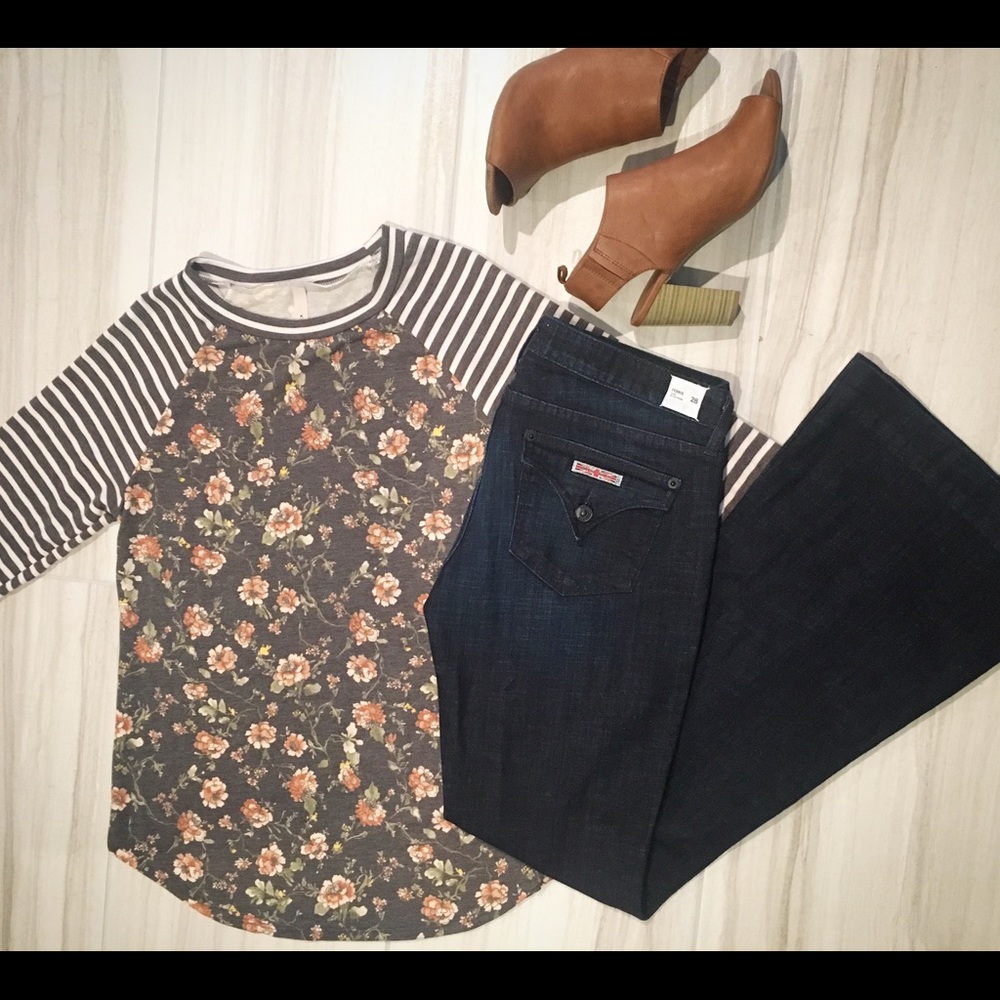 Charcoal Stripe & Floral Top
