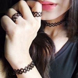 Black Tattoo Choker Bracelet & Ring