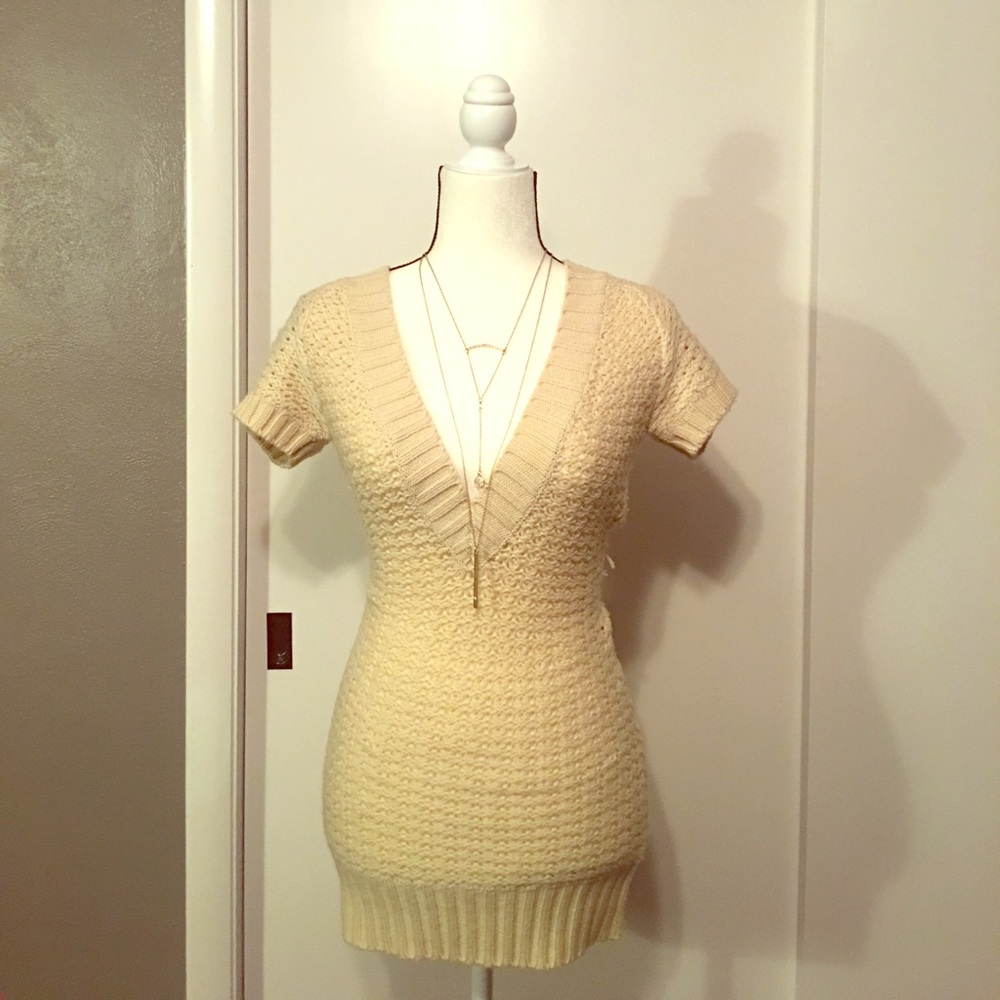 Cream Sweater woven dress