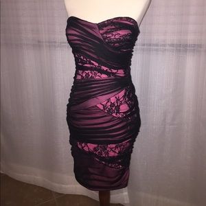 Black lace party dress with hot pink underlay