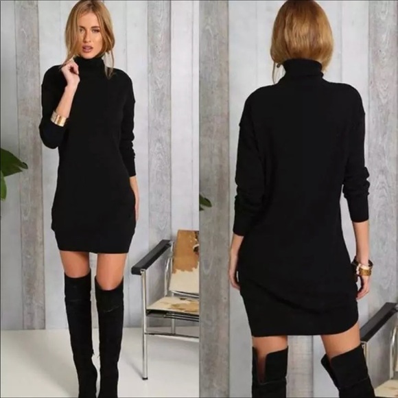 Trendy Stretchy turtleneck black dress - Picture 4 of 8