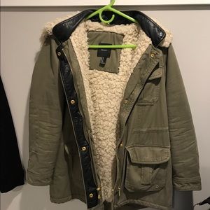 Green faux shearling lined coat