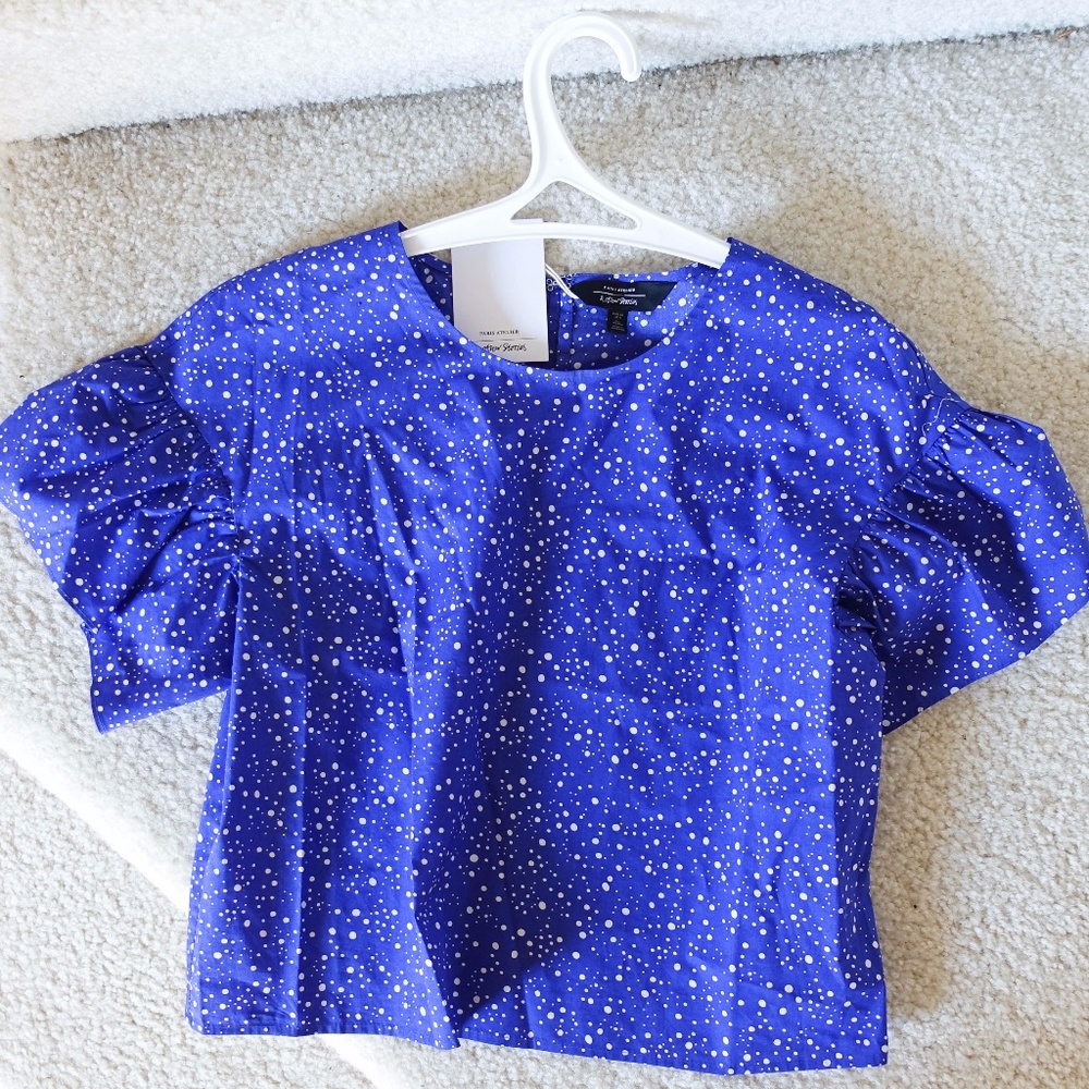 & Other Stories Crop Blouse - Polka Dot Blue