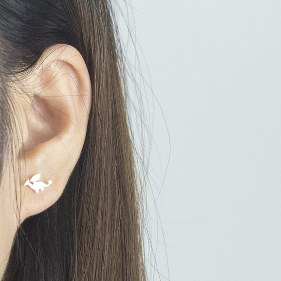 Silver Tone Dragon Stud Earrings - Picture 6 of 6