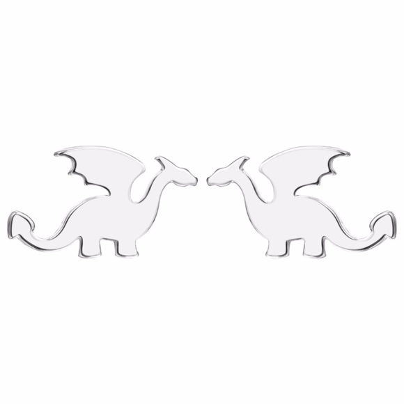 Silver Tone Dragon Stud Earrings - Picture 5 of 6